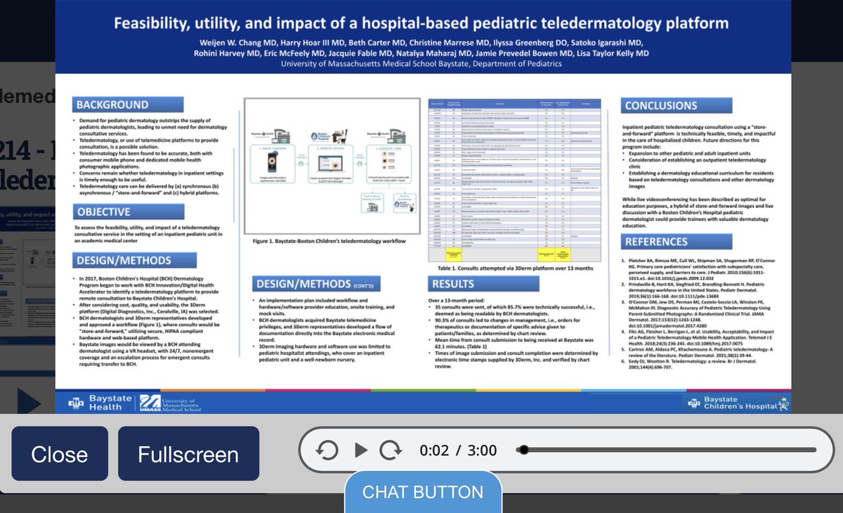 Our <a href="/PASMeeting/">Pediatric Academic Societies</a> poster is live (online)! How do you provide #pediatric #dermatology consults w/o a pedi dermatologist nearby? <a href="/BostonChildrens/">Boston Children's</a> dermatologists+<a href="/3Derm/">3Derm Systems</a> tech helps us diagnose those weird rashes! virtual2021.pas-meeting.org/2021/PAS/Poste…    @BaystatePeds <a href="/Baystate_Health/">Baystate Health</a> <a href="/BaystateIM/">UMass Chan - Baystate Internal Medicine Residency</a>