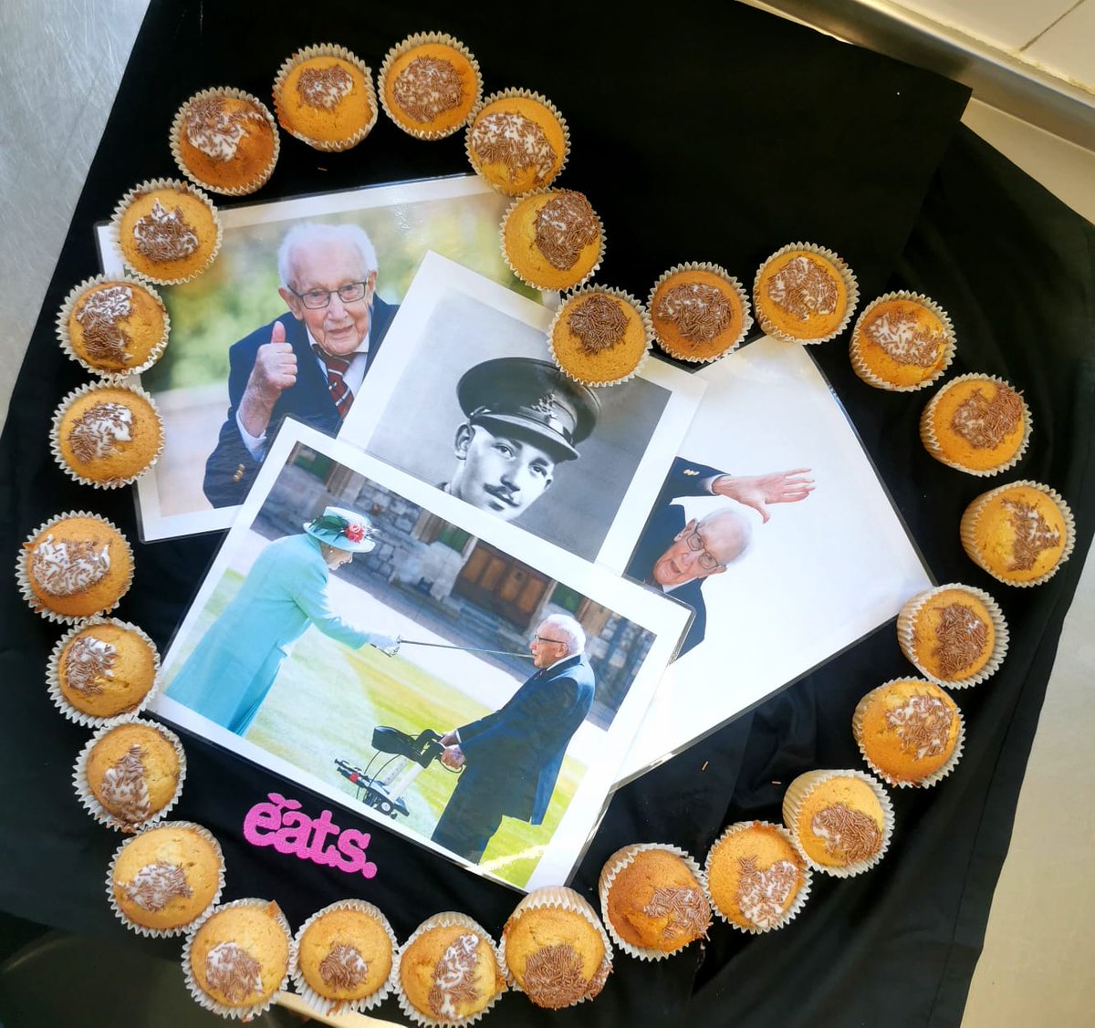 eats_Vertas's tweet photo. It's lovely to see the celebrations at Stonham Aspal Primary School where the pupils have been paying tribute to Sir Captain Tom. The school have made 100 cupcakes in his honour, for what would have been his 101st Birthday.

#CaptainTom100 https://t.co/pI3M9CQrQz