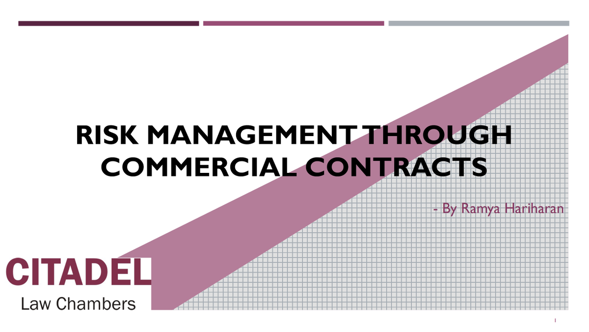 law_citadel's tweet photo. Our Founder, Ramya Hariharan spoke at the workshop on "Risk Management through Commercial Contracts" organised by Indian Institute of Auditors on October 3, 2020. 

#riskmanagement #commercialcontracts #citadellawchambers #workshops #citadellawchambers https://t.co/sxd4I3XqwJ