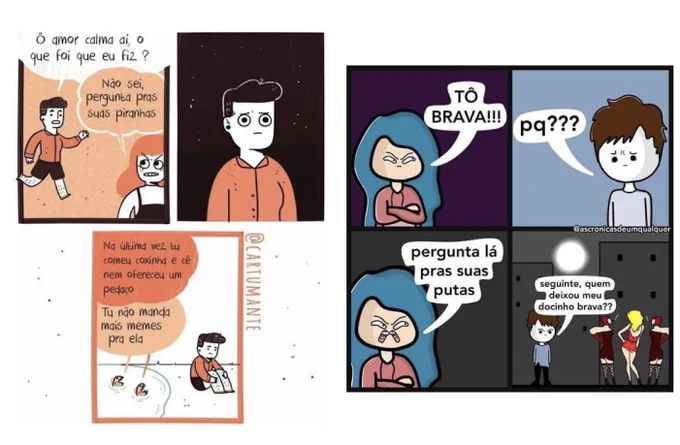 Um exemplo pra ilustrar
ja me mandaram essa tirinha denunciando plagio, mas gente, apesar das ideias serem similares TUDO nela é diferente: as personagens, a disposiçao dos quadros, as cores, as poses e ate o final do roteiro. Nao tem nada na execuçao alem da ideia que lembre 