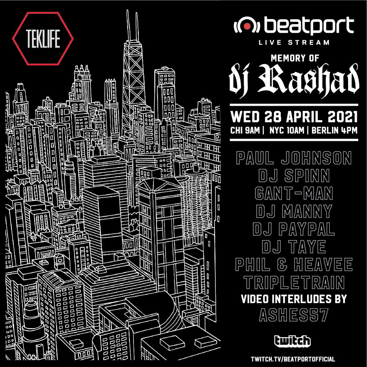 Yo! What’s up all the #GhettoHouse #JukeMusic & #ChicagoFootwork lovers around the world! Check out the playback of @teklife57 x @beatport #DJRashad Tribute via @YouTube Link here: 👉🏼 youtu.be/_UR3X0s7JZU?t=… #RIPDJRashad #TekLife #Chicago #NYC #LA #London #Paris #Berlin #Japan