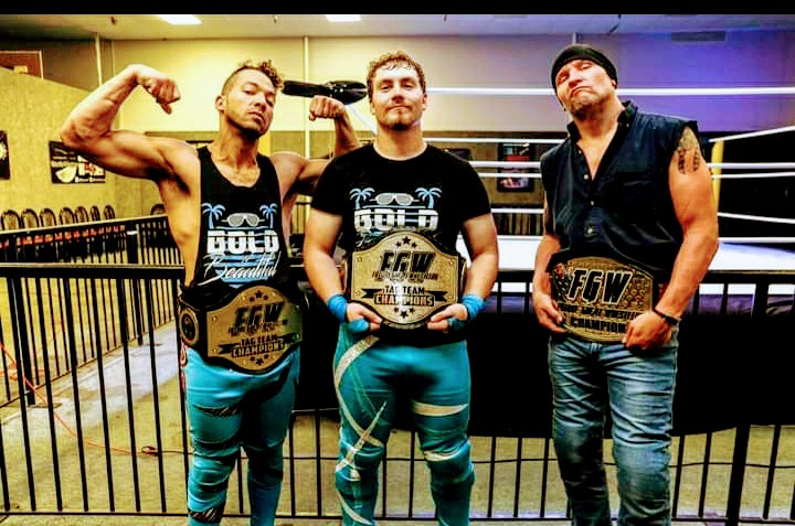 The inaugural <a href="/TheFGW/">FutureGreatWrestling</a> Tag-Team Champions "Bold &amp; Beautiful" <a href="/wrestlingidol/">CheSolo1</a> and @JacobRoseFGW with <a href="/TheFGW/">FutureGreatWrestling</a> Champion "The Icon" <a href="/CodyFnHawk/">cody hawk</a> - Watch the best of the best tonight in Hamilton, OH #Shockwave #FridayNightFury