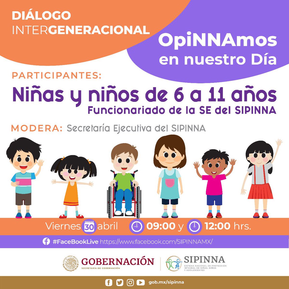 ¡Nuestra participación debe ser tomada en cuenta en casa, en la escuela y en nuestra comunidad!  #SIPINNA #DíaDeLaNiñez #DaleDerechoAMisDerechos 

¡No te pierdas el Diálogo Intergeneracional a través de <a href="/SIPINNA_MX/">Sipinna</a>!