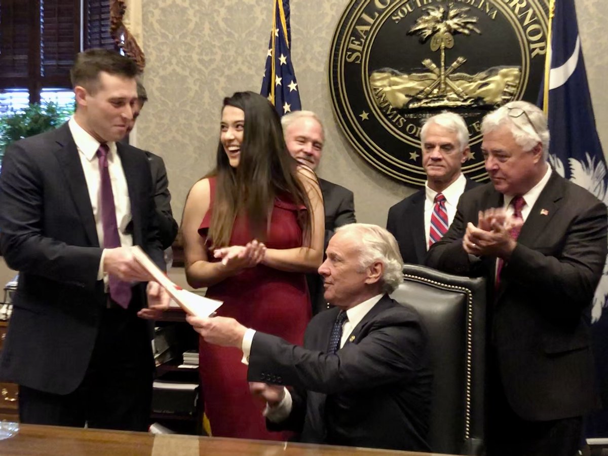 Proud of my friend ⁦@JamesonBroggi⁩ for his commitment to getting the #ReachAct - requiring our colleges/universities to teach US #FoundingDocuments — signed into law in SC! Thank you ⁦@henrymcmaster⁩ and the legislators who made this happen!