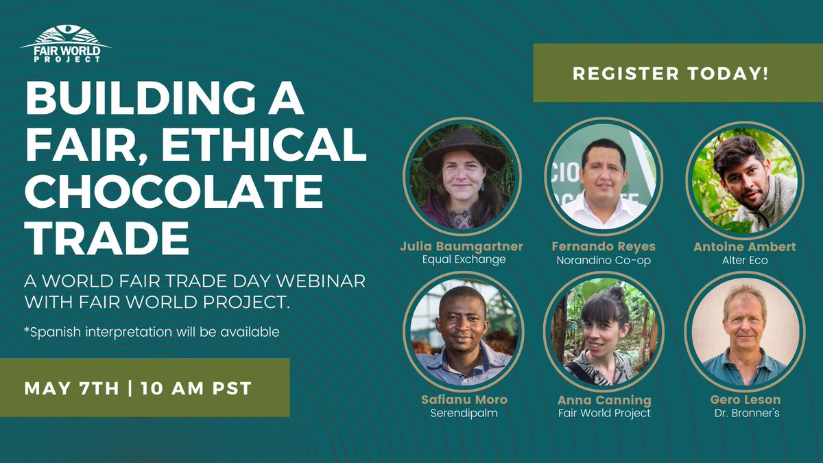 What’s in your chocolate bar?

Join @fairworldprj & panelists from around the globe for a #WorldFairTradeDay webinar on the building blocks of a fair, ethical #chocolate trade.

us02web.zoom.us/webinar/regist…