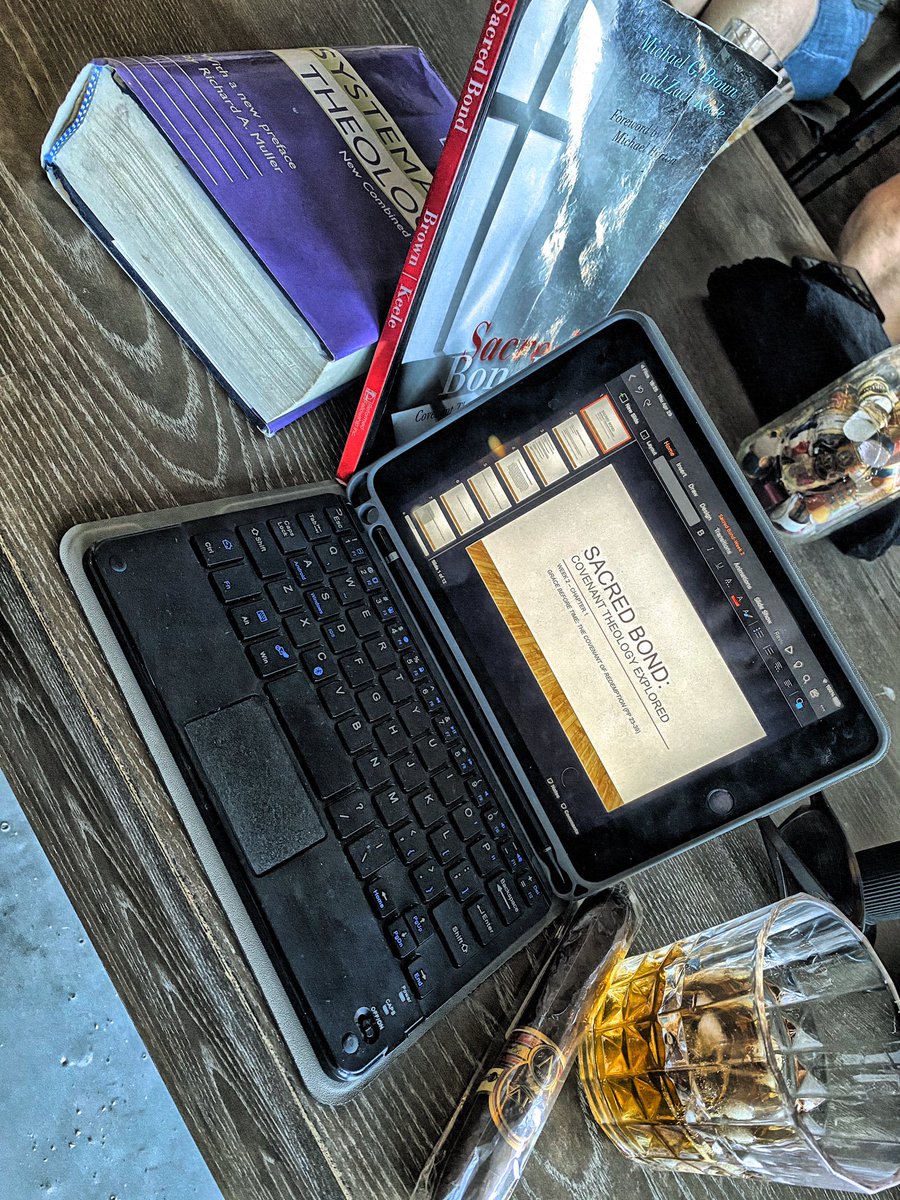 j_brad_83's tweet photo. Cigars, whiskey and theology.
Topic: Covenant of Redemption.
So thankful for this group of ours. Week 2 of our covenant theology study was a success. #sacredbond #berkhof #theologyfordesert https://t.co/IPRXoFMaNQ