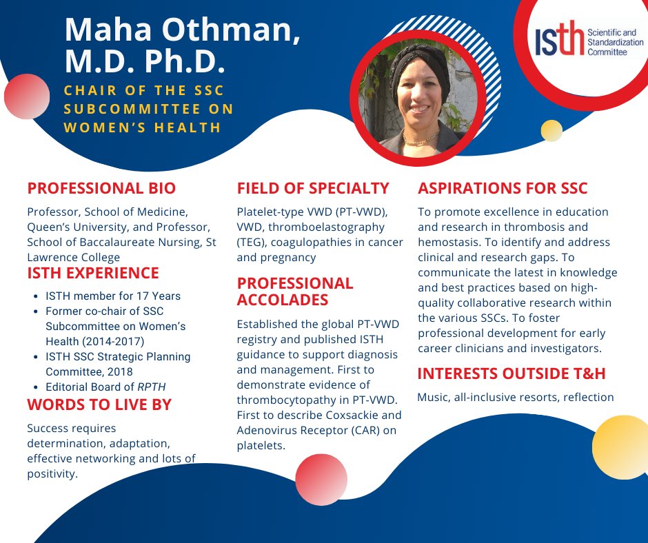 ISTH (@isth) on Twitter photo This month's SSC Leadership Spotlight: <a href="/MahaOthman8/">Professor Maha Othman</a>, Chair of the SSC Subcommittee on Women's Health Issues in Thrombosis and Hemostasis. Read more and see her profile at isth.org/news/563299 This month's SSC Leadership Spotlight: <a href="/MahaOthman8/">Professor Maha Othman</a>, Chair of the SSC Subcommittee on Women's Health Issues in Thrombosis and Hemostasis. Read more and see her profile at isth.org/news/563299