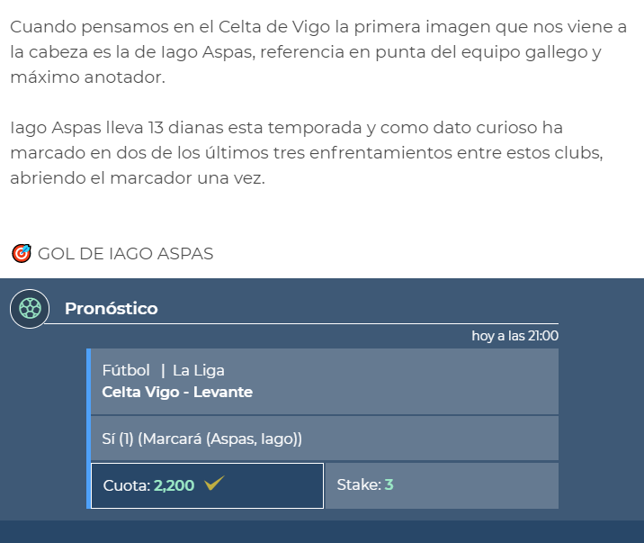 AngelSBets's tweet image. ⚽ SEGUNDO PRONÓSTICO DE HOY ! 
🎯 GOL DE IAGO ASPAS 
Confiamos mucho en la calidad del apodado "O principe das bateas" y vemos que llega en un estado de forma brutal 

Nuestras razones las tenéis aquí 👇👇

#tips #pronostico #apuestas #Angelbets #futbol #tipster 
#money
