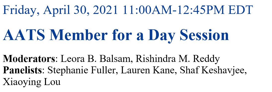 Looking forward to learning more about #CTSurgery at the #AATS2021  Member For a Day session!