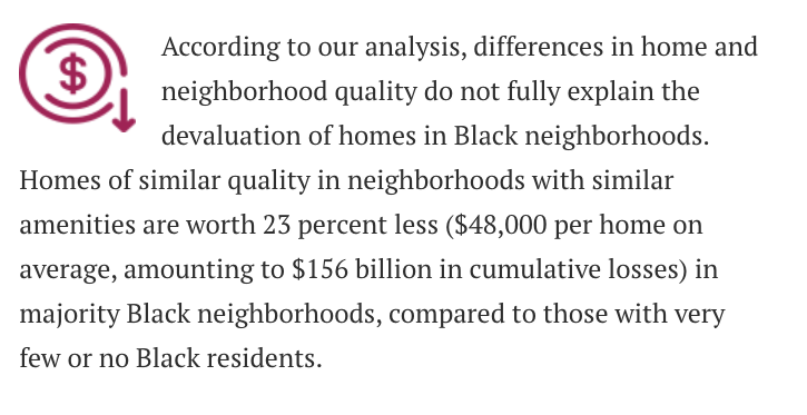 But those race-neutral folks love to cite poverty.They're kinda right though. The poverty was manufactured by racism.It's not always the politicians. For instance, white people would rather buy a home in a WORSE white neighborhood than live around Black people.
