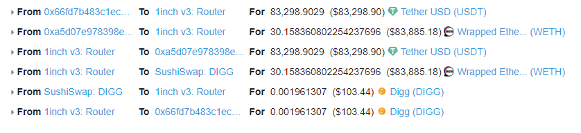 SiegeRhino2's tweet photo. Imagine getting $100 worth of token for your $83k USDT.

No, he didn't even get frontran. Actually his tx is first in the block.

He just bought through @1inchNetwork who somehow thought the best execution should go through a Sushi pool with $200 of liquidity.

Don't use 1inch. https://t.co/Hs2Lfwmw3J