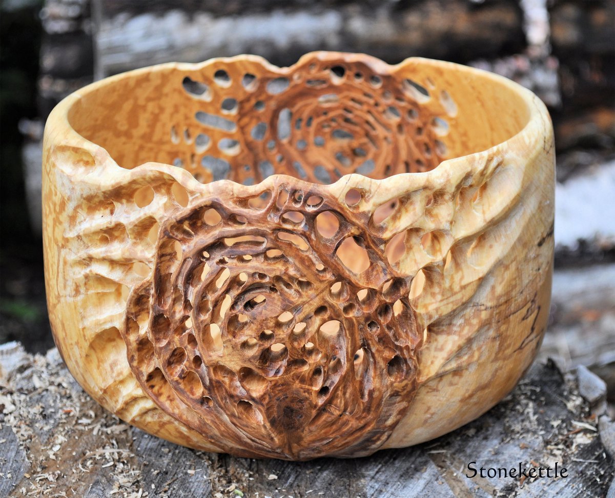 One more, then I got to get back to work. Turned and carved birch bowl. Again from my shop in Alaska.