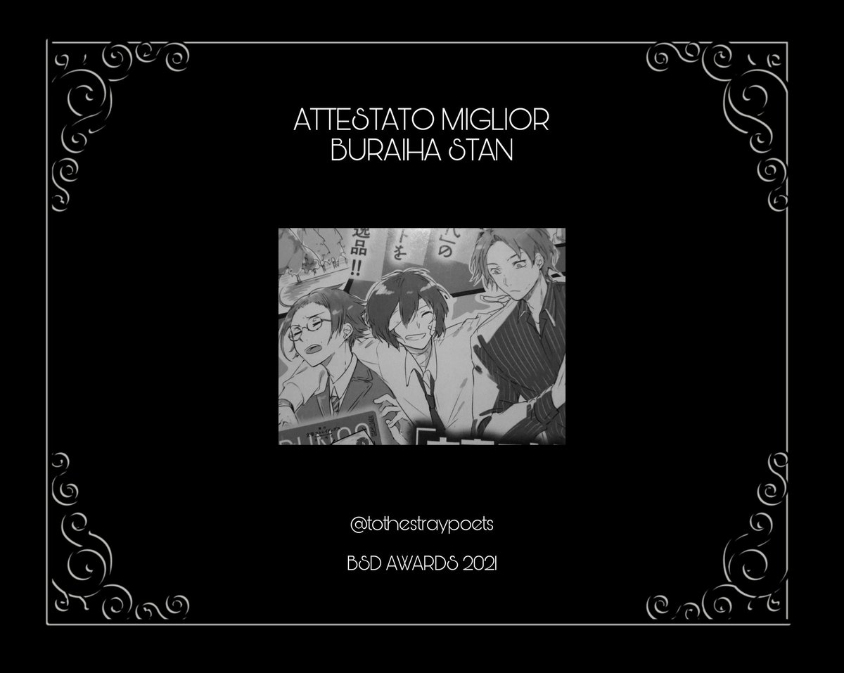 BSDAWARDS_IT's tweet photo. BEST ODA DAZAI ANGO STAN

Congratulazioni @tothestraypoets https://t.co/GGgu3imgFL