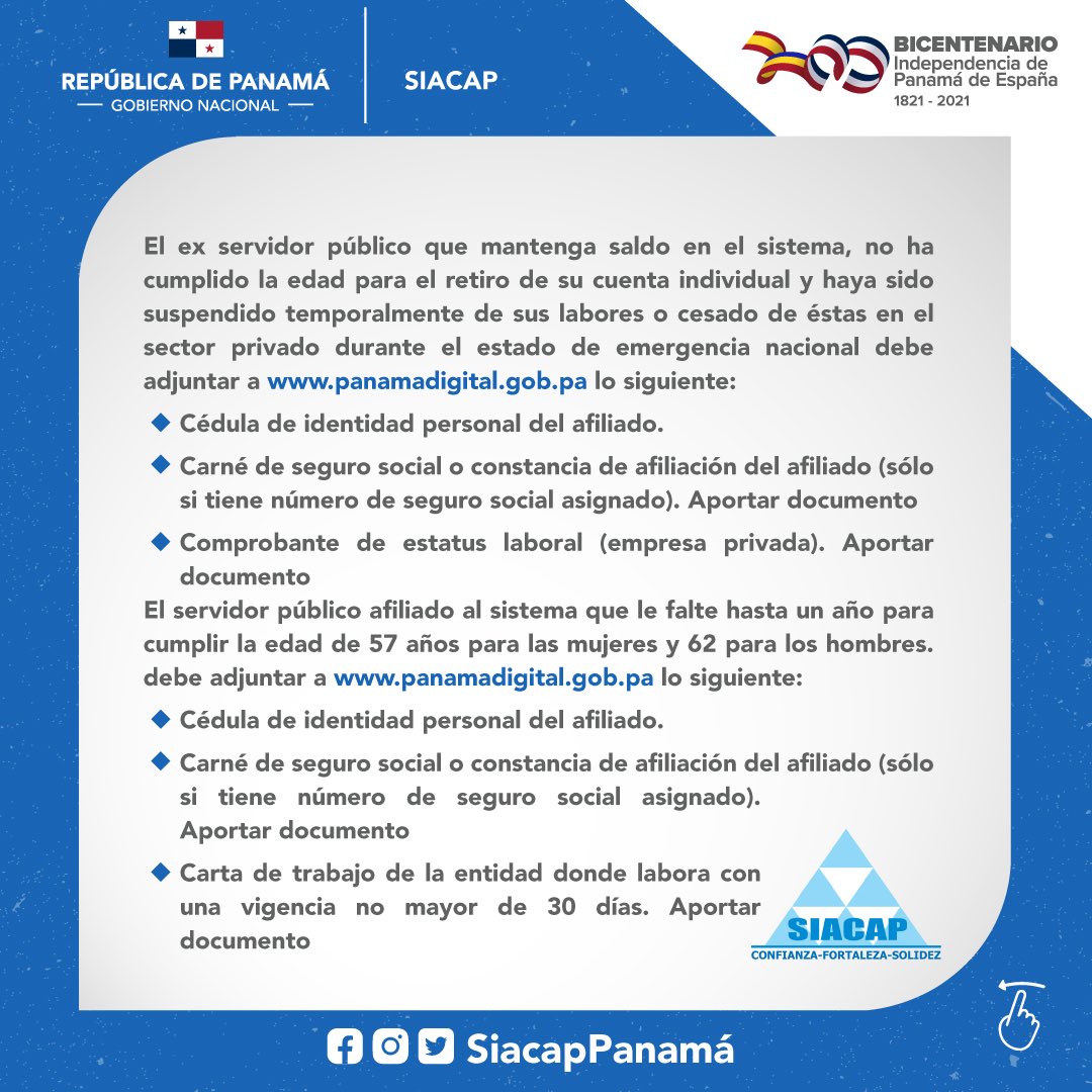 #EsNoticia 🔴 Conoce los requisitos para solicitar el SIACAP Solidario. Vía <a href="/siacap/">SIACAP - PANAMA</a>