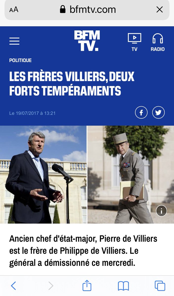 A votre avis qui était la source de Zemmour à l’état major en 2016 ? Probablement le frère de Philippe de Villiers ( qui appelait quelques jours plus tôt à « l’insurrection »), Pierre De Villiers,qui était chef d'État-Major des armées de 2014 à 2017 et viré par Macron en 2017.