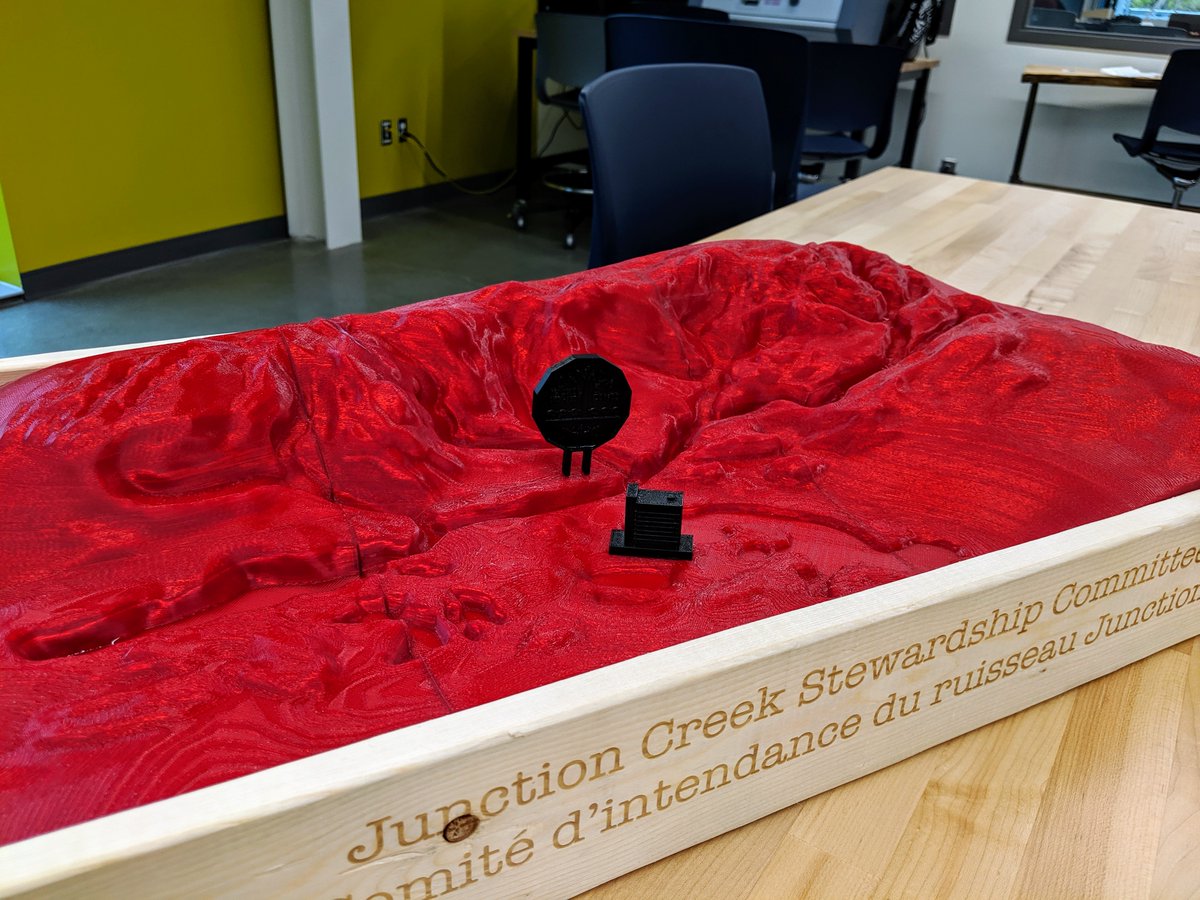 11/ We partnered with local organizations like the Junction Creek Stewardship Committee to give some of our creative students interesting (PAID) work. In this project, we built a dramatized model of the Sudbury watershed complete with a tiny big nickel and Parker building!