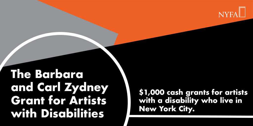 nyfacurrent's tweet photo. This new NYFA grant program, named in honor of Barbara and Carl Zydney, will distribute $1,000 to NYC artists with a disability who have experienced financial hardship due to the COVID-19 pandemic. Opens May 4--please share w/those who might be eligible: https://t.co/dcSn7XUVcs https://t.co/OpOw0a3WHs