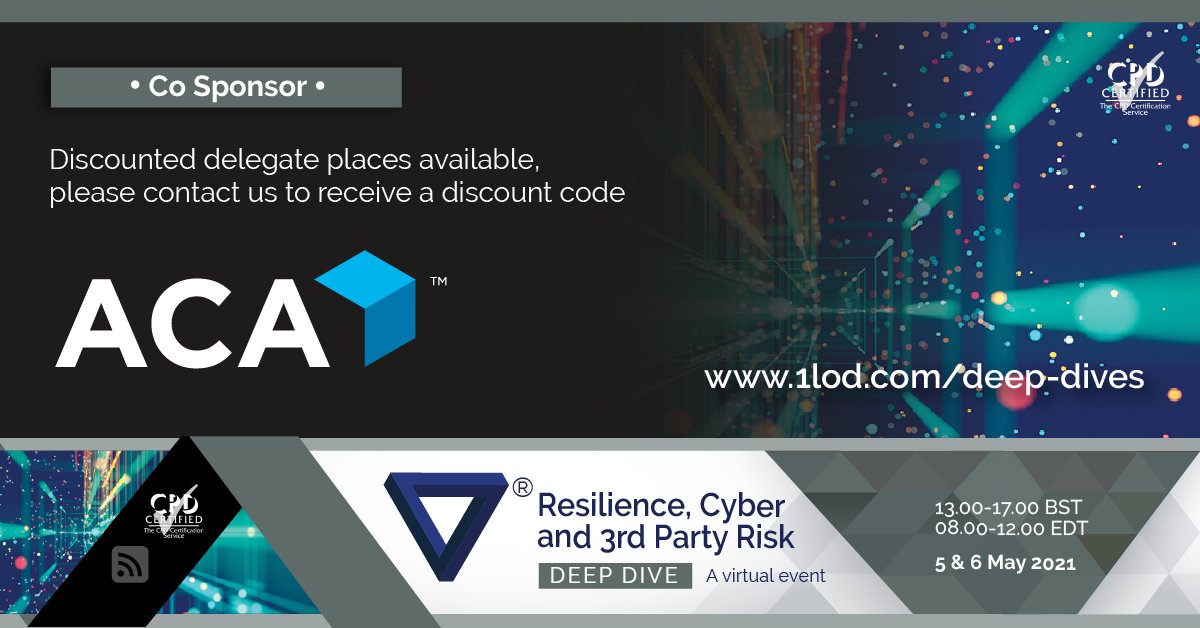 AponixFT's tweet image. Join ACA&apos;s  Michael Pappacena at the 1LoD Resilience, Cyber and 3rd Party Risk Deep Dive Virtual event, May 5-6. Contact us to receive a discount code to save on the registration fee. bit.ly/3aSMjOK #cybersecurity