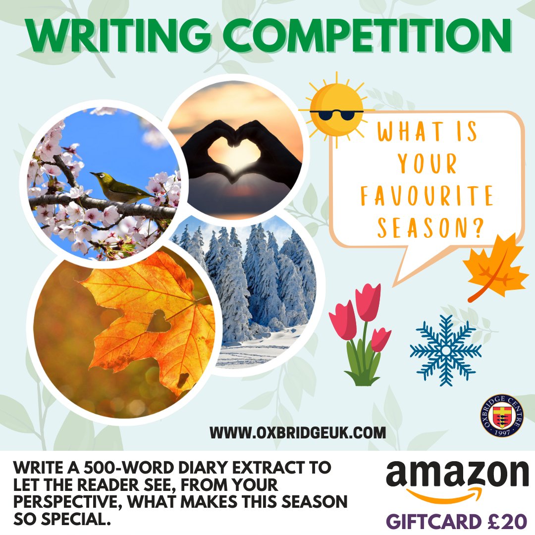 Prizes: 🤩
2 Winners: £20 Amazon voucher 
2 Runners up: £5 Amazon voucher 

Age groups: 6-9 &amp; 10-15 👍🏼

- handwritten
- around 500 words
- diary style
- bonus for including all 5 senses 

Please submit by Mon 24th May to marketing@oxbridgeuk.com including the author's name &amp; age.