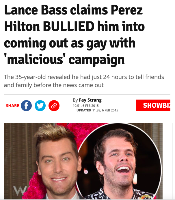 In fact, while Lance Bass had told Britney he was gay in 2004 and she kept it a secret, Perez Hilton was bullying him to come out as gay with a "malicious" campaign.  #FreeBritney