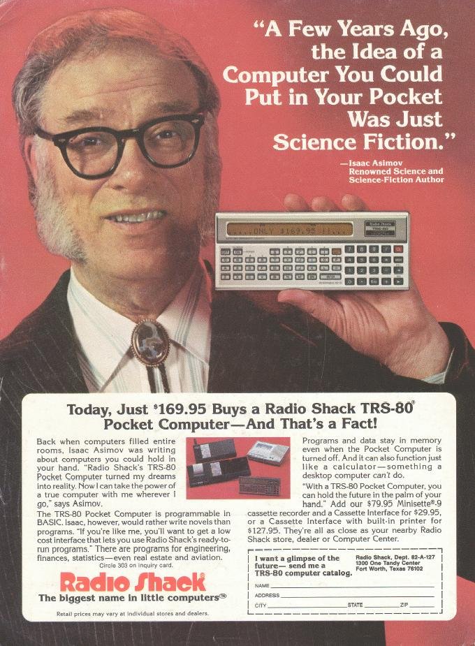 Six years later the revolution took another step forward with the Sharp PC-1211. This was a 'pocket computer' with a QUERTY keyboard and 24 character LCD that supported BASIC programming. Tandy rebadged the 1211 as the TRS-80 PC1 for the American market.