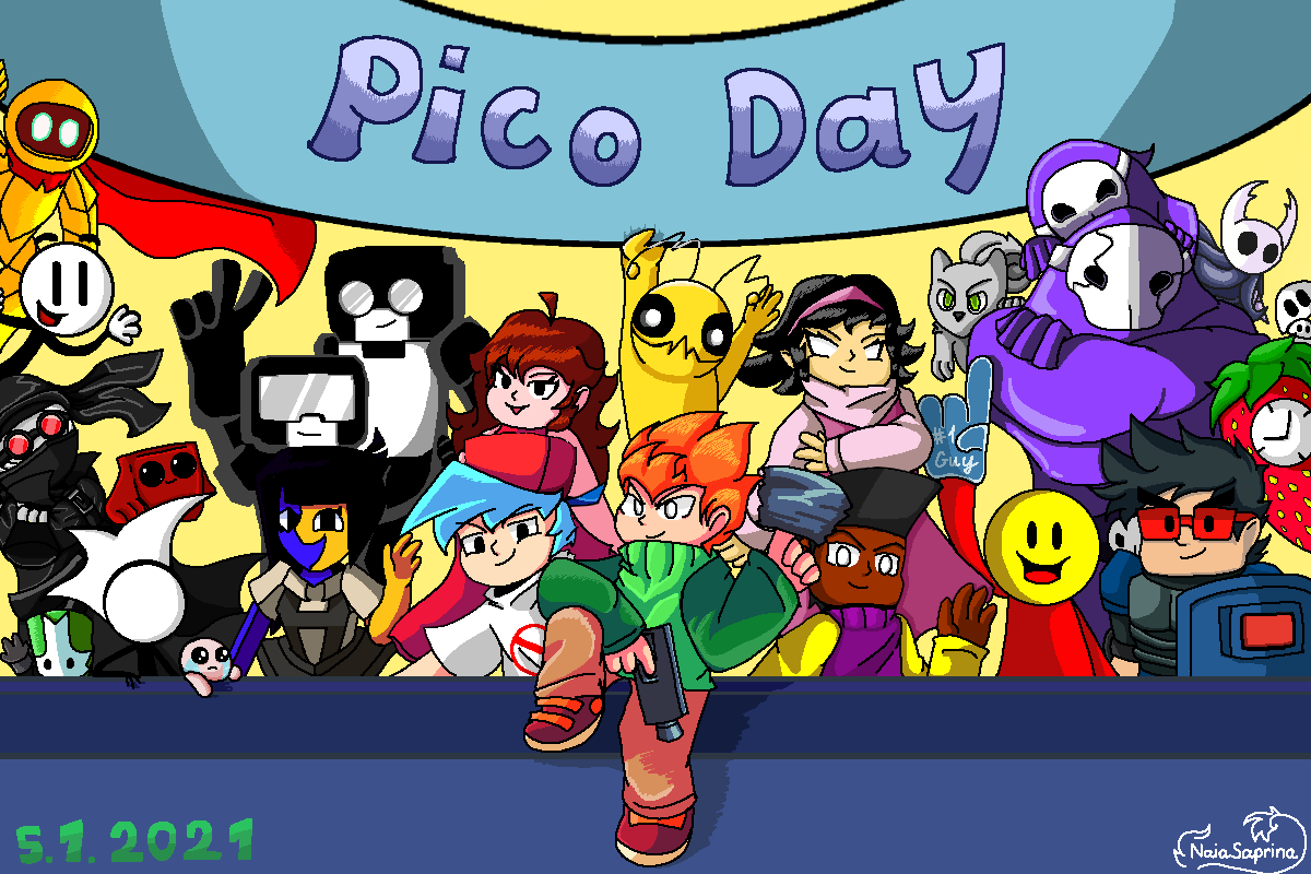 naia_saprina's tweet photo. Happy Pico Day 🥳
.
#picoday2021 #picosschool #fridaynightfunkin #nightmarecops #dadnme #TankMan #AlienHominid #CastlecCrachers #madnesscombat #ENA #HollowKnight #HenryStickmin #Gildedguy #Blockhead #Strawberryclock #thebindingofisaac #MeatBoy #fancypants #newgrounds https://t.co/1uDH10HiKk