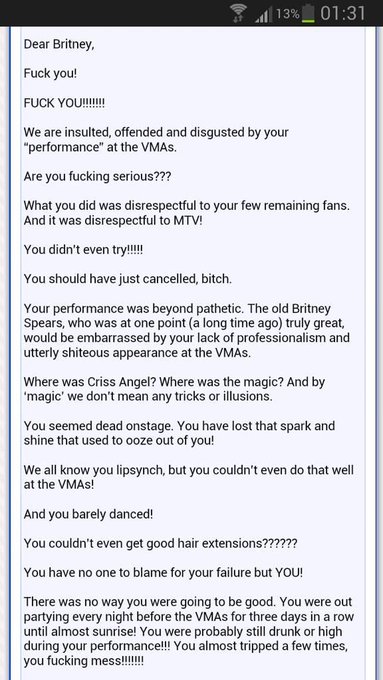 After Britney's 2007 VMAs performance, Perez was one of her biggest critics in the media. He even wrote a letter saying "F*CK YOU!" because he was so "insulted, offended and disgusted" by it.  #FreeBritney