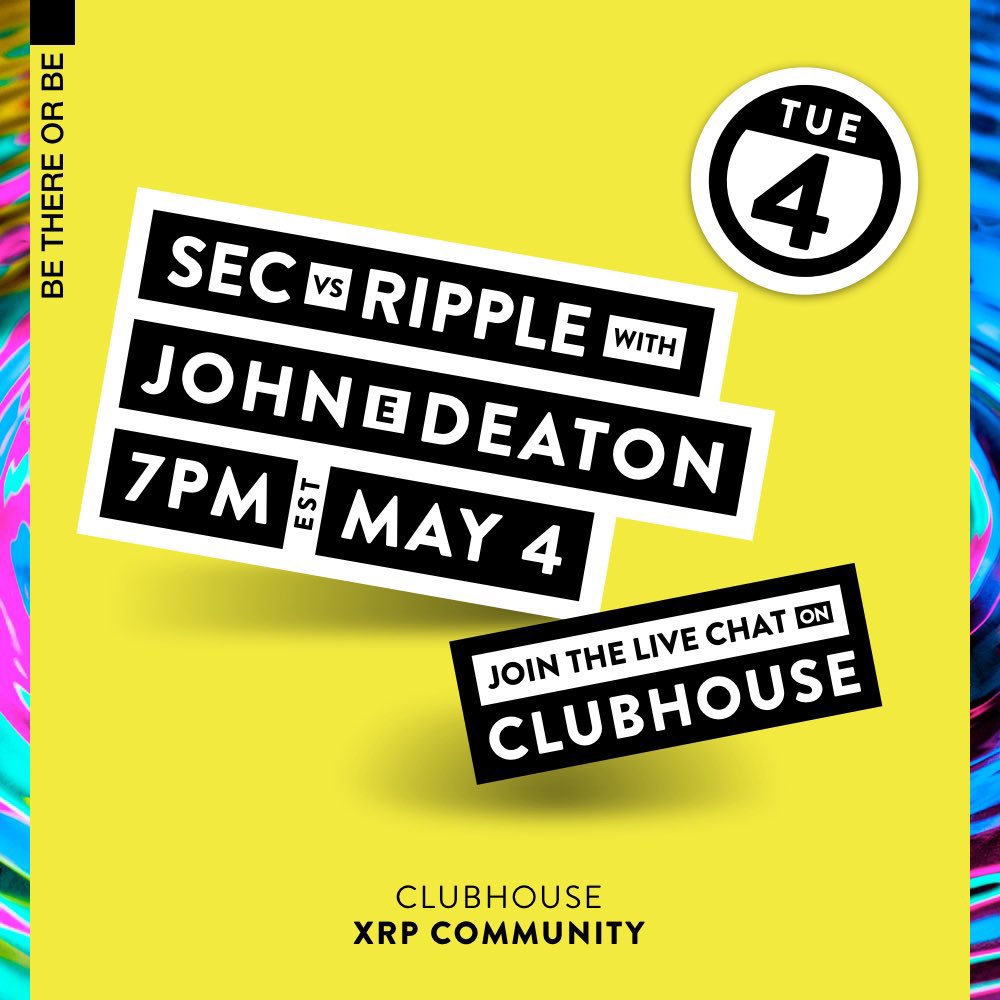 cguity89's tweet photo. Join us for “A Conversation With Attorney John E. Deaton @JohnEDeaton1.”

With @cguity89 , @stephenchip @THEXRPBULLY, @allthemoney, and XRP Community. 

Tuesday, May 4 at 7:00 PM EDT on @joinclubhouse. 

May the fourth be with you! https://t.co/YYk5SOMazU https://t.co/8Tj7GUA9SL