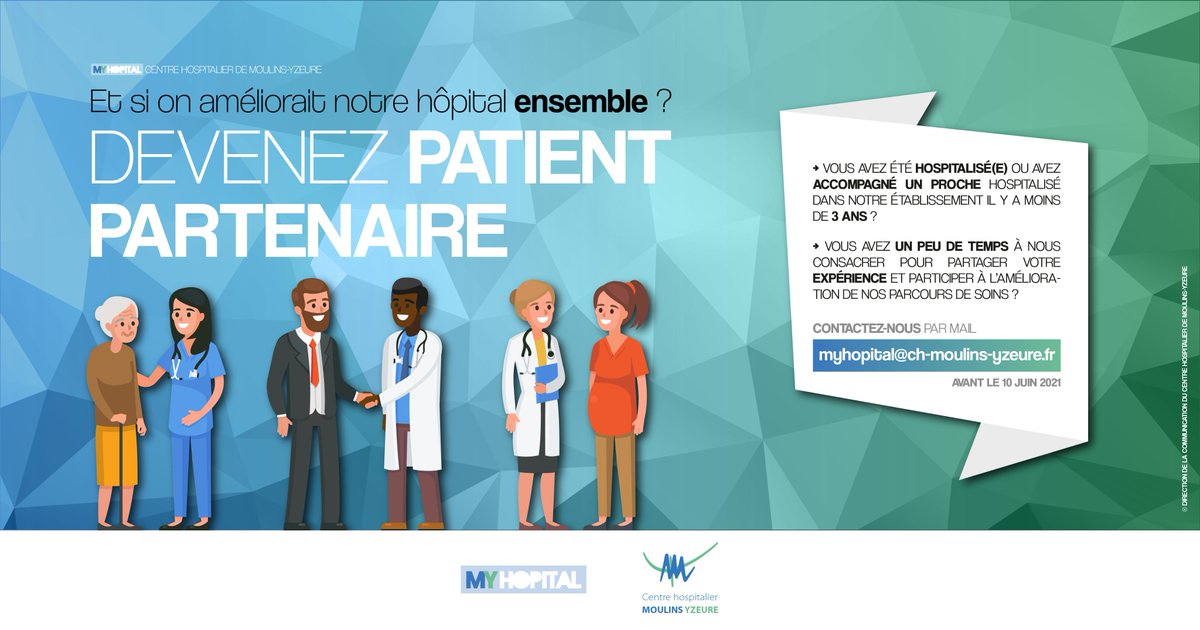 Et si on améliorait notre hôpital #ensemble ?
Apportez-nous votre expérience et vos idées en devenant #patientpartenaire
✉️ Contactez-nous : myhopital@ch-moulins-yzeure.fr
#CHMY @MYHOPITAL
