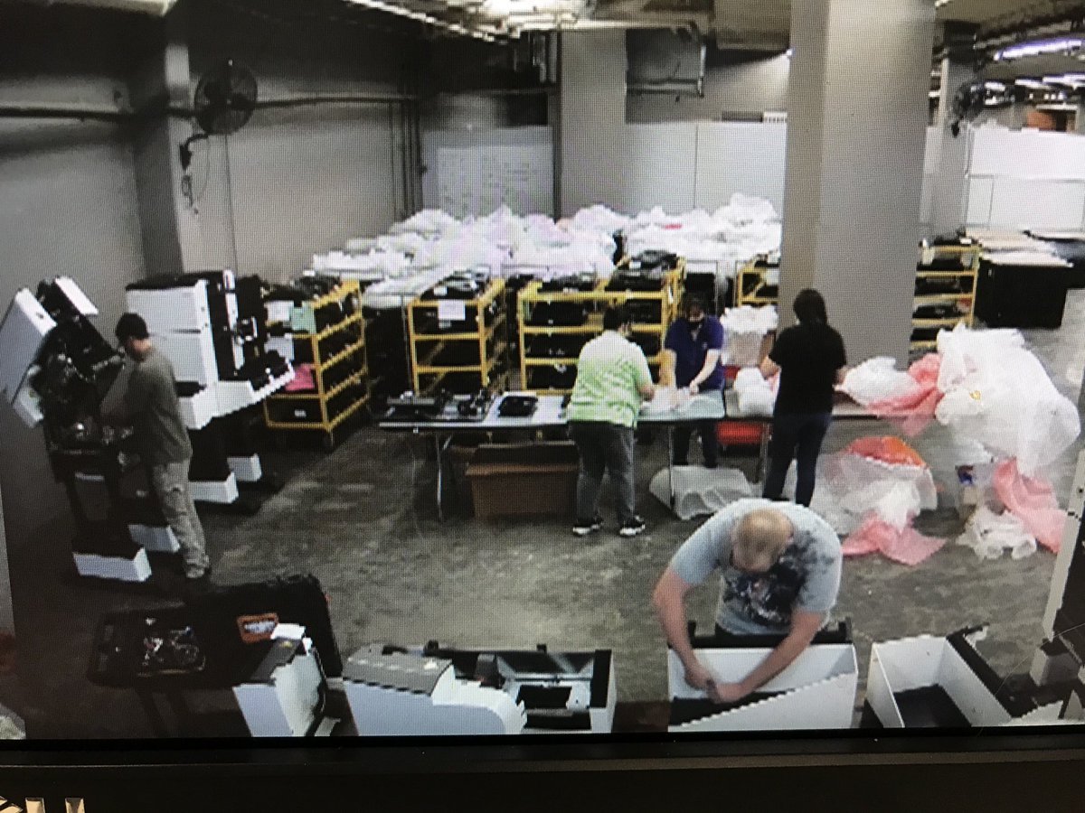 NOW Maricopa County’s ballot-counting machines & related computers & servers are being packed up at Senate Republicans’ audit site for return to county, per county elections spox. No reason given. Comes day after SoS observer for machines showed up.