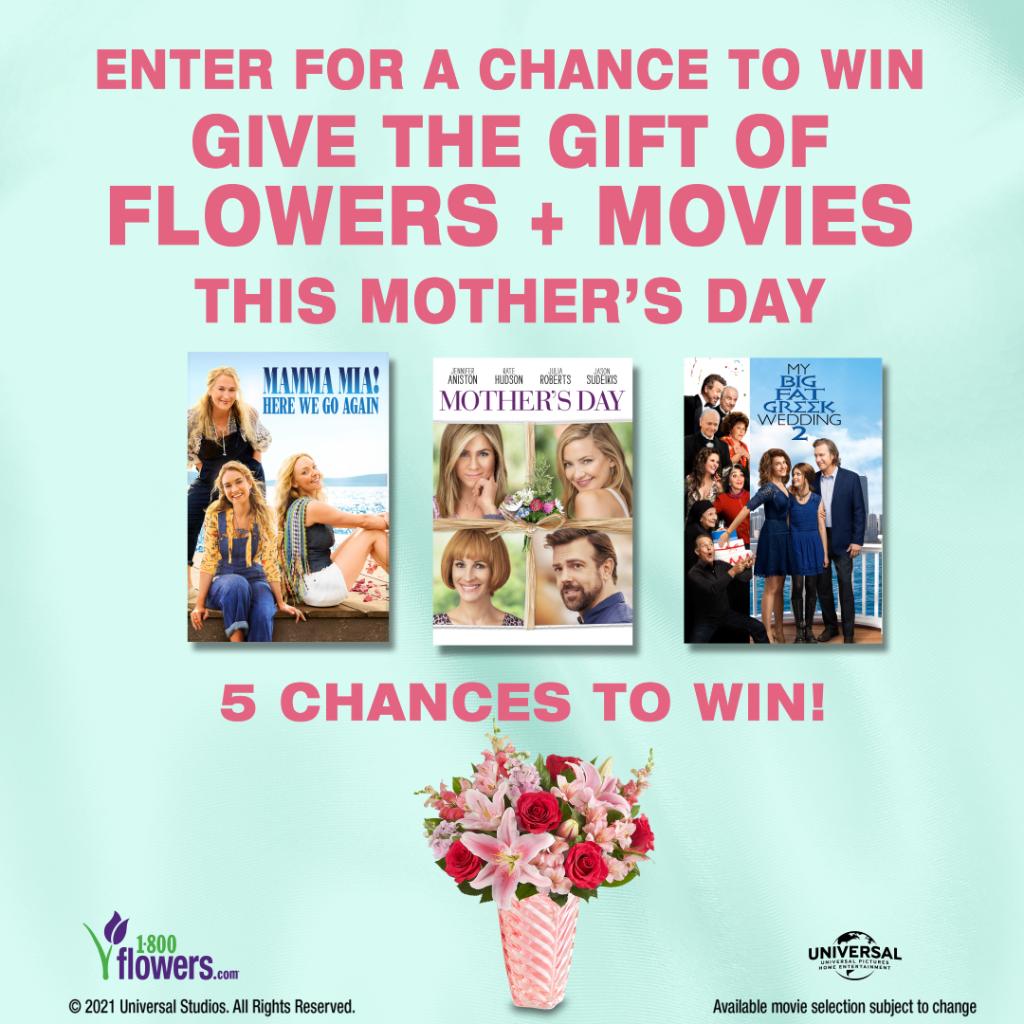 Surprise Mom This Mother’s Day ~ Enter For A Chance To Win A Bouquet Of Flowers + Digital Movies. No. Pur. Nec. Ends 5/2/21. 50 U.S. & D.C., 18+. Rules: uni.pictures/1800Flowers_Mo…