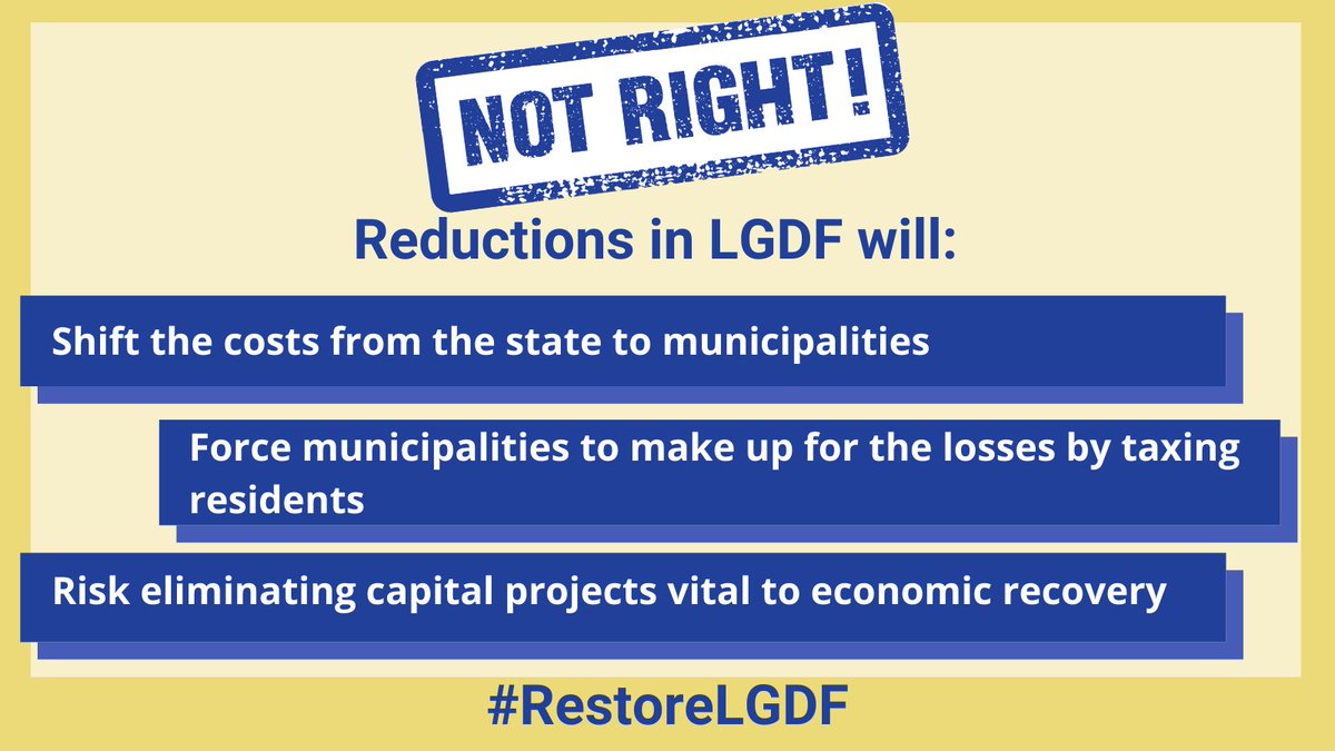 We're calling on Springfield to #RestoreLGDF because it accounts for up to 20% of municipal budgets and funds essential services like firefighters, road repairs and garbage collection. Springfield shouldn't take local money to solve its problems.