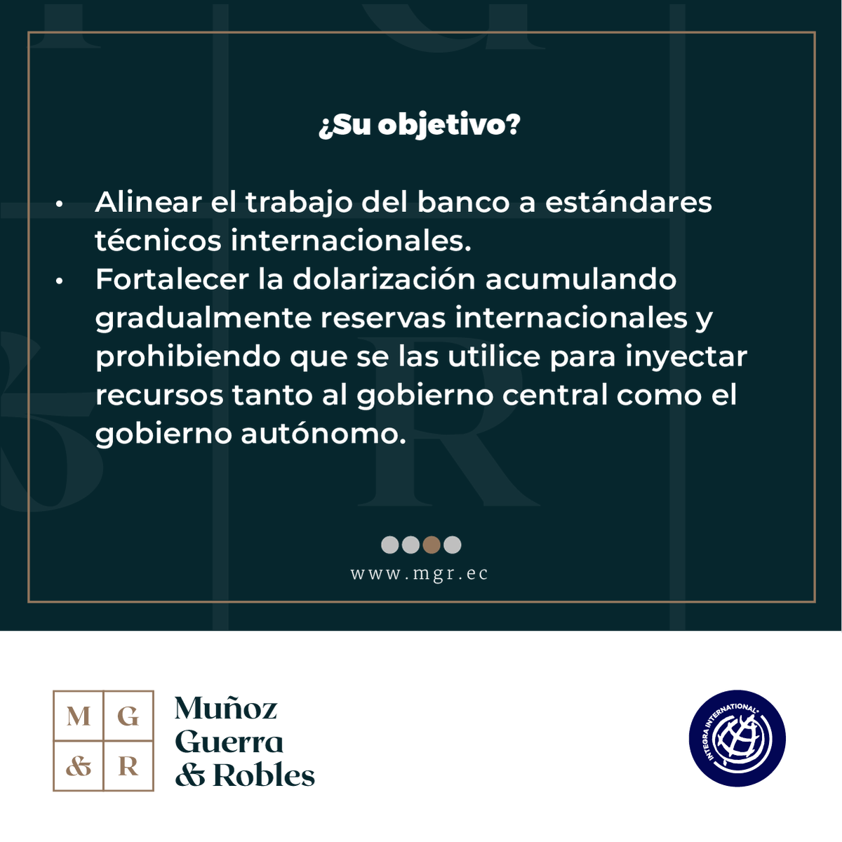 MGR_Ecuador's tweet photo. Si no estabas al tanto sobre las implicaciones de la Ley de Defensa de la Dolarización, #MGRteinforma. Para más información visita nuestra página https://t.co/ic1OwCLXDj
.
#mgrecuador #integrainternational #Asesoriacontable #empresas #quito #ecuador https://t.co/SWpRRYgpUJ