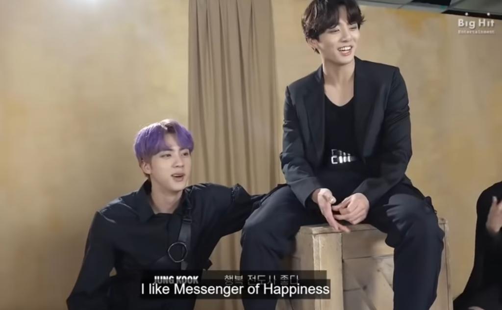 Taehyung: i'm messenger of happiness Jungkook: i like messenger of happiness