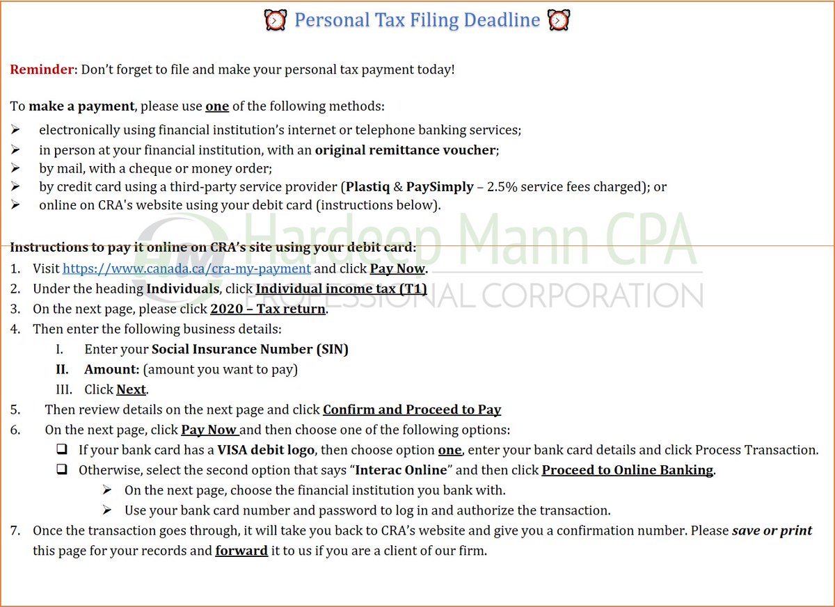HardeepMannCPA's tweet photo. #PersonalTax filing and payment #deadline today!
Payment methods and detailed instructions can be found on https://t.co/nRPr03nogI https://t.co/fV6ShFtVhf