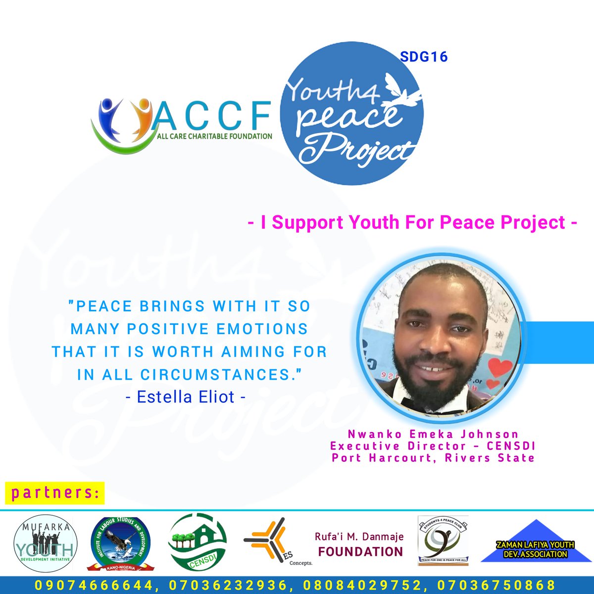 accharitablef's tweet image. Youth Promotion is a duty of everyone. Support the Project to secure a peaceful communities.
#ISupportYouthForPeaceProject
@CENSDI @yesconcepts1 @YAPD4Africa @UNPeacebuilding