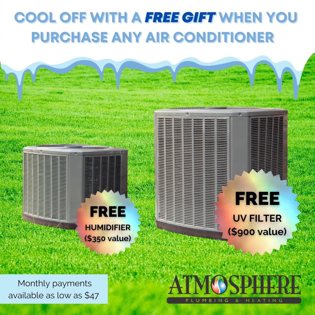 With the weather heating up🌡, it's time to get ready to beat the heat. From now until June 30th, receive a FREE gift when you purchase any size AC unit! We also have monthly payments available starting as low as $47! #yeg #plumber #ac #supportlocal #SupportSmallBusinesses