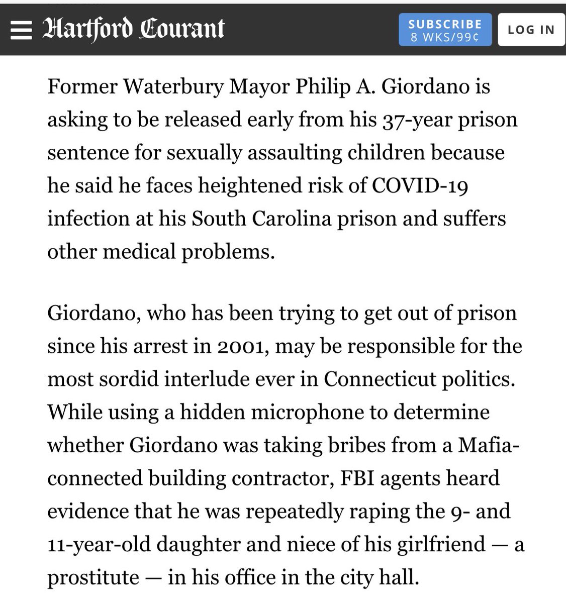 Former member of the Connecticut House of Representatives Philip Giordano  https://www.courant.com/news/connecticut/hc-news-mayor-giordano-prison-release-20200728-20200728-qhn3vnktpjbqxmpbsry6ahuzra-story.html