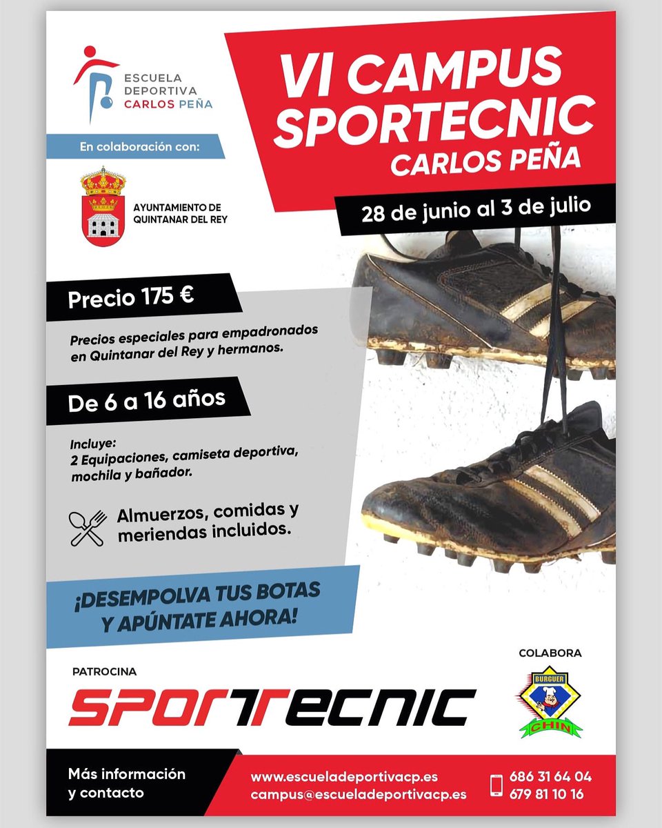 escdepcp's tweet photo. ¡Estamos de vuelta! 
‼️ VI Campus @sportecnicgrafi Carlos Peña ‼️
📍 Quintanar del Rey 
📆 28 de Junio al 3 de Julio
👦🏽👧🏻 Nacidos entre 2005 y 2015

Inscripciones desde MAÑANA 1 de Mayo hasta cumplir límite de plazas.

⚽️🏃🏻‍♂️🏃🏽‍♀️🌿 DEPORTE AL AIRE LIBRE
¡Toda la info en nuestra web! https://t.co/t0HPzleC9o