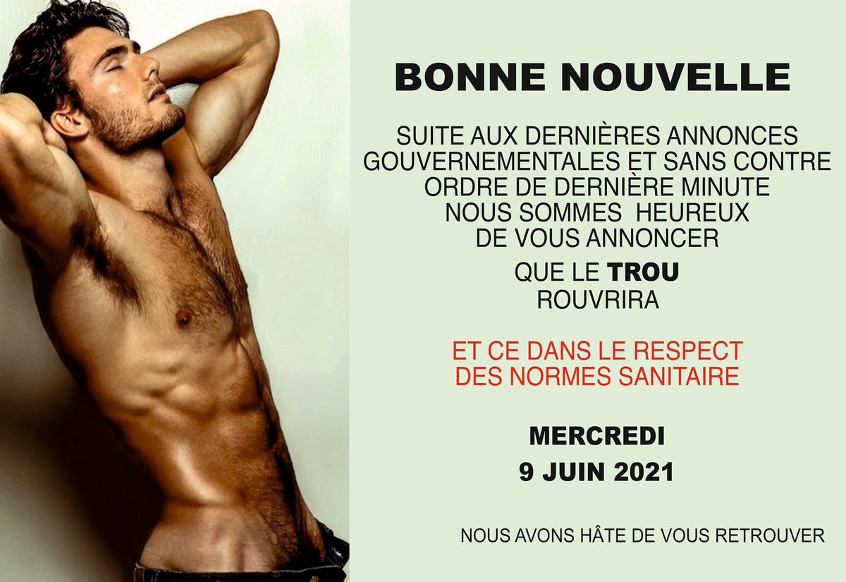 ENFIN UNE PERSPECTIVE DE RÉOUVERTURE
—VIVEMENT LE 9 JUIN 2021——————
Nous avons Hâte de pouvoir vous accueillir à nouveau. On croisent les doigts 🤞🤞en espérant qu’il n’y ai pas de changement de dernière minute.
À bientôt .. 
l’équipe du TROU.