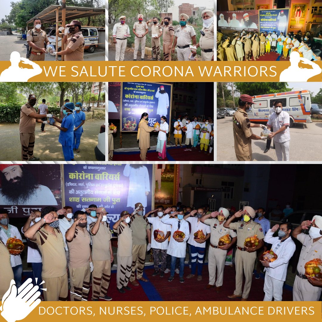 The role of #COVID19 warriors subsuming doctors, police, nurses, & ambulance drivers deserves a big applause! As guided by St Dr @Gurmeetramrahim Singh Ji Insan,let us all appreciate their endless efforts during pandemic & avail them fruits &lime water consistently! #coronavirus