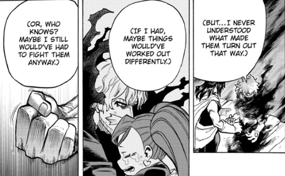This carries over into our main character, Deku. We aren't the only ones having these realizations about the average villain, and failings of hero society. This concept is not just a one and done, this is going to be felt throughout the series for the rest of its duration.