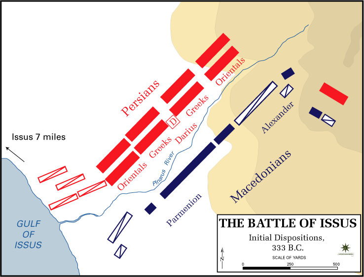 Battle of Issus, 333BCThe first battle of Alexander the Great where Persian King Darius III was presentInitially Darius encamped in an open plain where his numerical superiority would be felt, lacking patience he marched into the coastal hills where his forces...