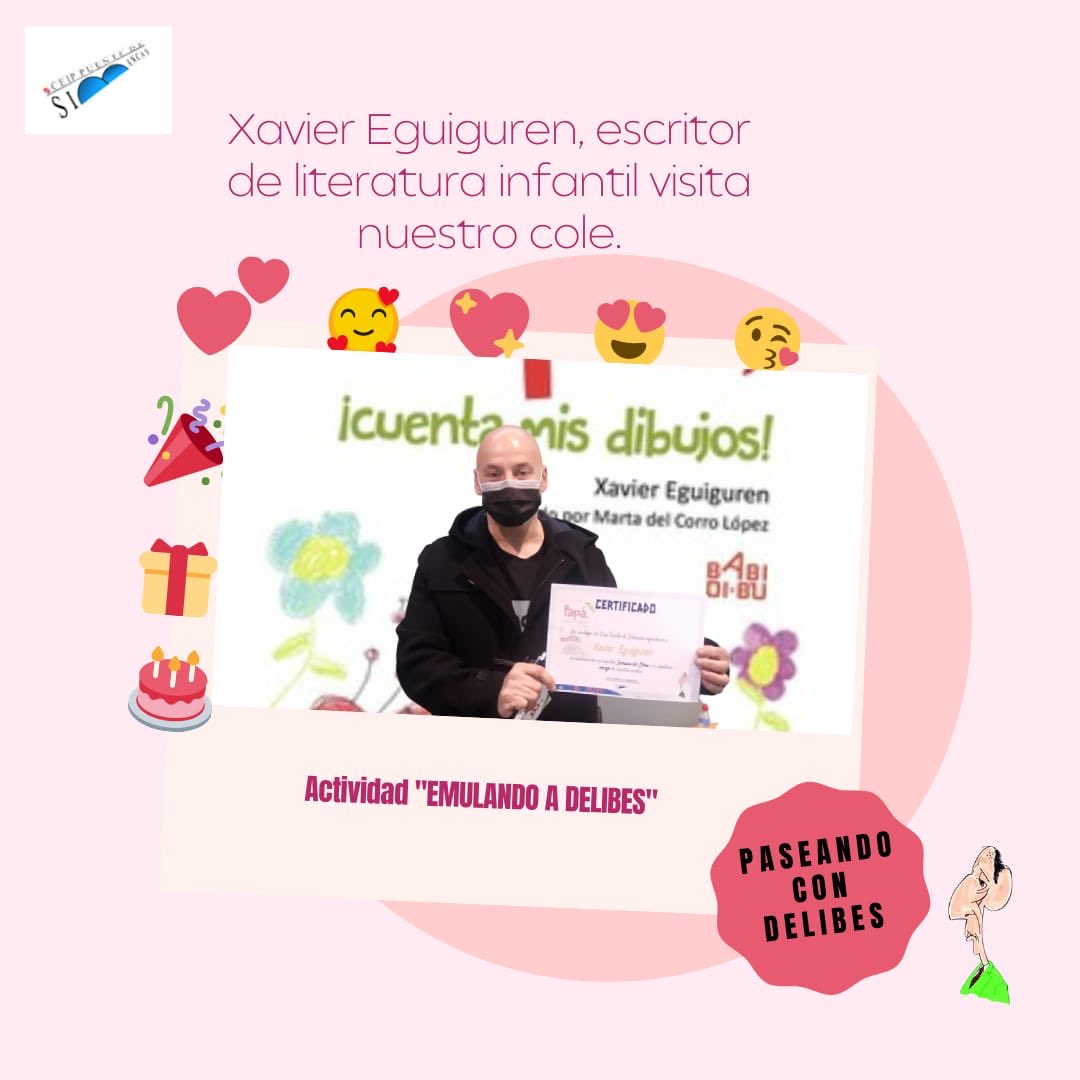 Los  alumnos del CEIP PUENTE DE SIMANCAS disfrutan de la actividad EMULANDO A #DELIBES con la visita de ⁦<a href="/xaviereguiguren/">Xavier Eguiguren</a>⁩ ,  escritor de literatura infantil. ⁦<a href="/educacyl/">Educación JCyL</a>⁩