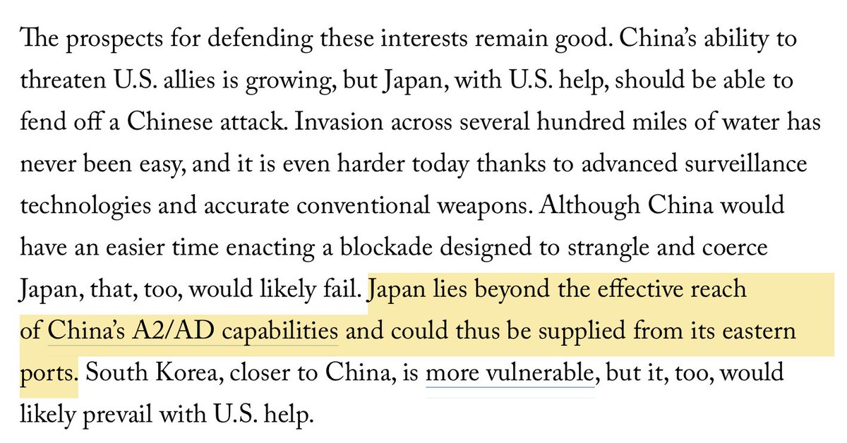 Dr. Glaser asserts, however, that "Japan lies beyond the effective reach of China’s A2/AD capabilities and could thus be supplied from its eastern ports."