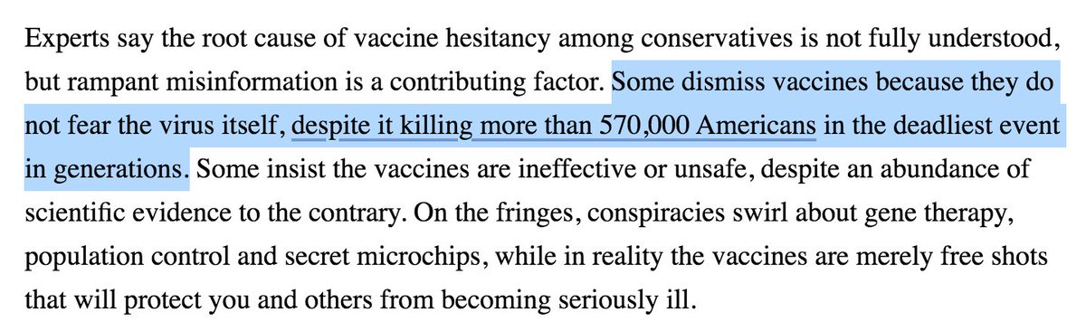 Why some Americans, especially conservatives, refuse to get the vaccine is officially unknown.But rampant misinformation is a contributing factor.