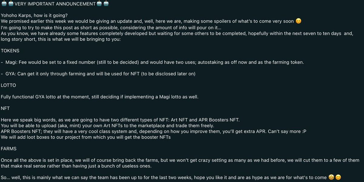 MagikarpFinance's tweet photo. 🚨Announcement guys🚨

For more info, join our telegram: https://t.co/qwL8wCnR12

#BSC #BNB #DEFI #NFTcollectibles https://t.co/INw7ls7pV6