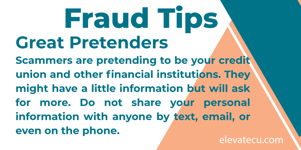 elevatecu's tweet image. We are seeing so many of the great pretender scams. Do not let panic overwhelm you- call your credit union, directly. 
#scams #fake #looksreal #protectyourself #fraud #scammers #fraudtips #staysafe