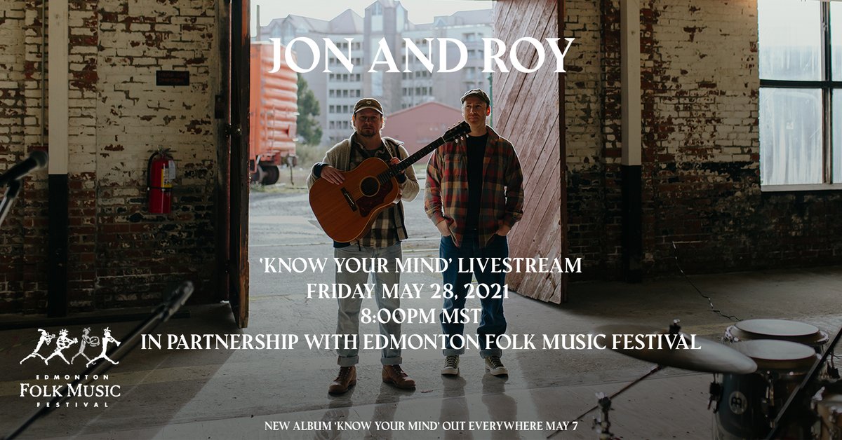 Join us on our Facebook page on Friday May 28 as Jon and Roy stream live at 8pm MST to celebrate their new album 'Know Your Mind', out on May 7. 
Pre-save it at jon-and-roy.fanlink.to/knowyourmind
<a href="/jonandroy/">Jon and Roy</a>
#newmusic #folkfestfamily