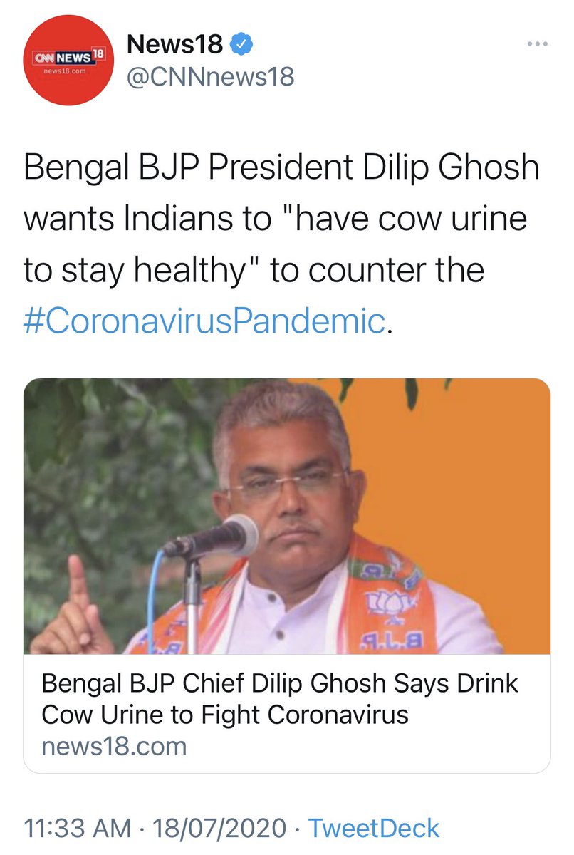 Then there were a series of claims by BJP leaders about cow urine and cow dung to fight the virus. 18/n